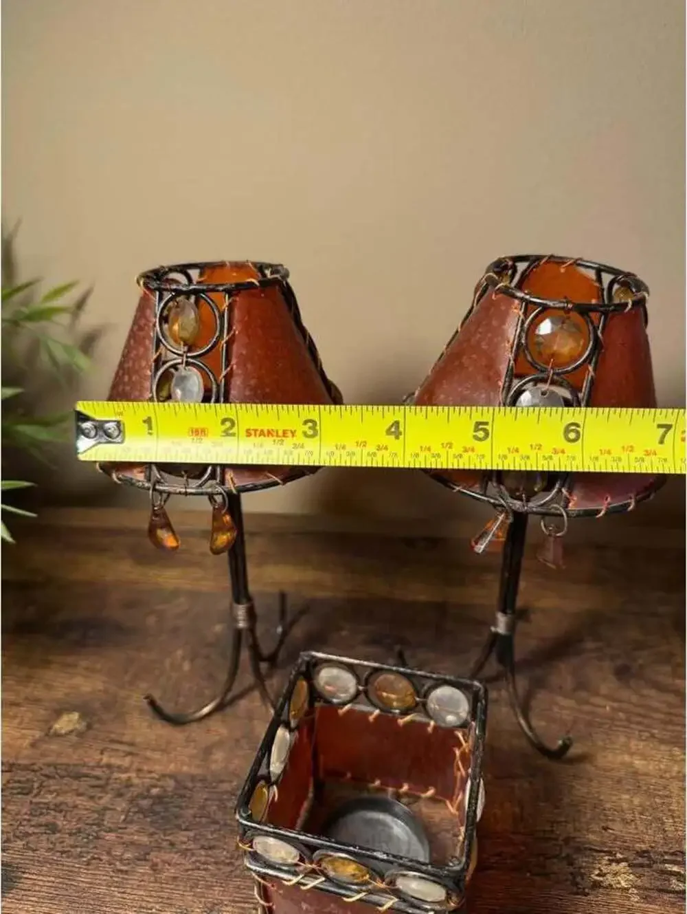 3-Piece Rustic Beaded Candle Holder Set
